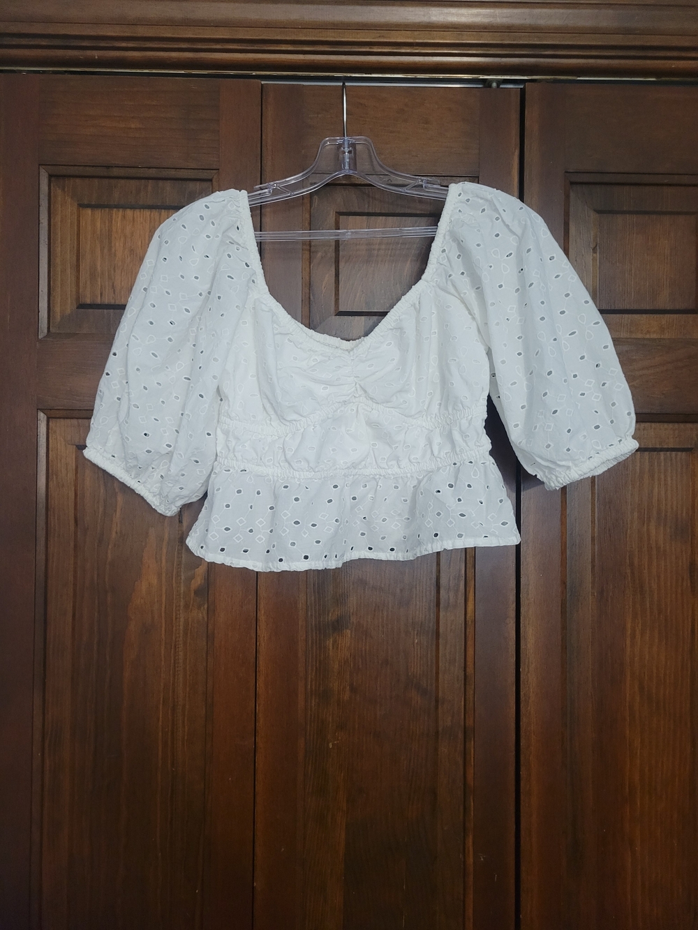 a new day White Eyelet Puff Sleeve Peplum Blouse